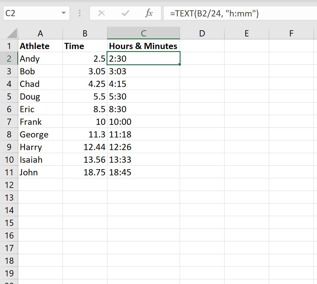 Excel convert decimal time to hours and minutes