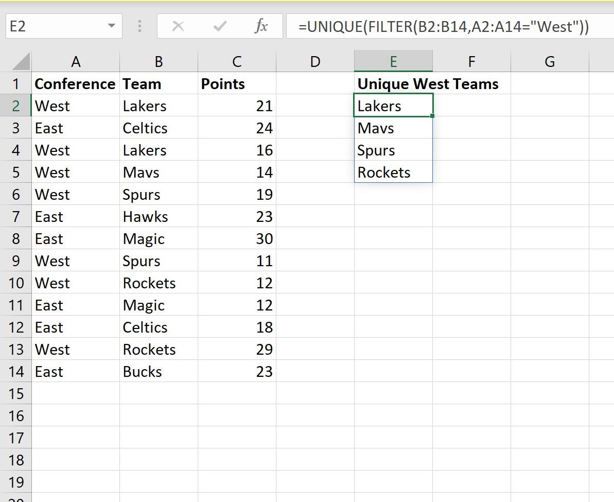Excel unique values based on criteria