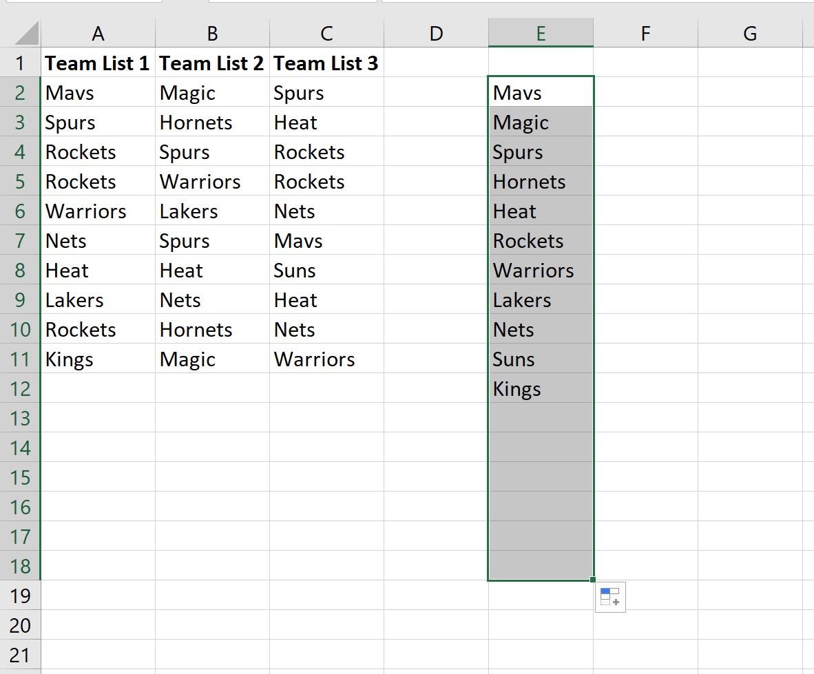 Excel Unique List From Multiple Columns