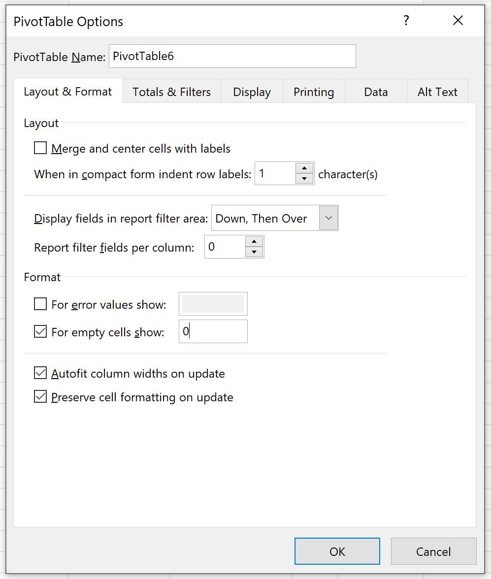 Excel remove blanks from pivot table