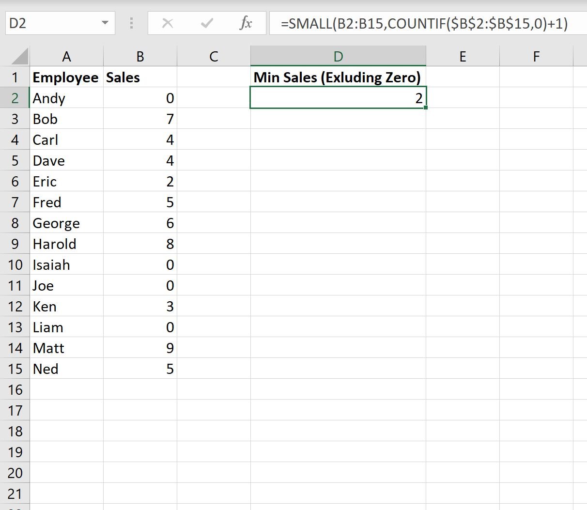 Excel min exclude zero