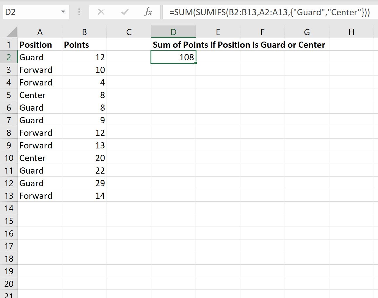 Excel SUMIFS with multiple criteria in same column