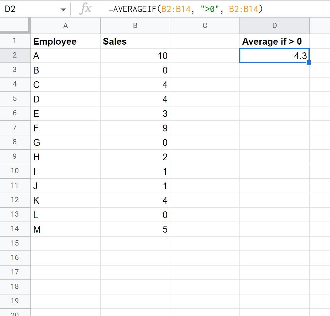 Google Sheets average if greater than zero