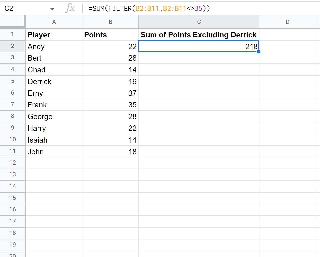 Google Sheets exclude cell from range