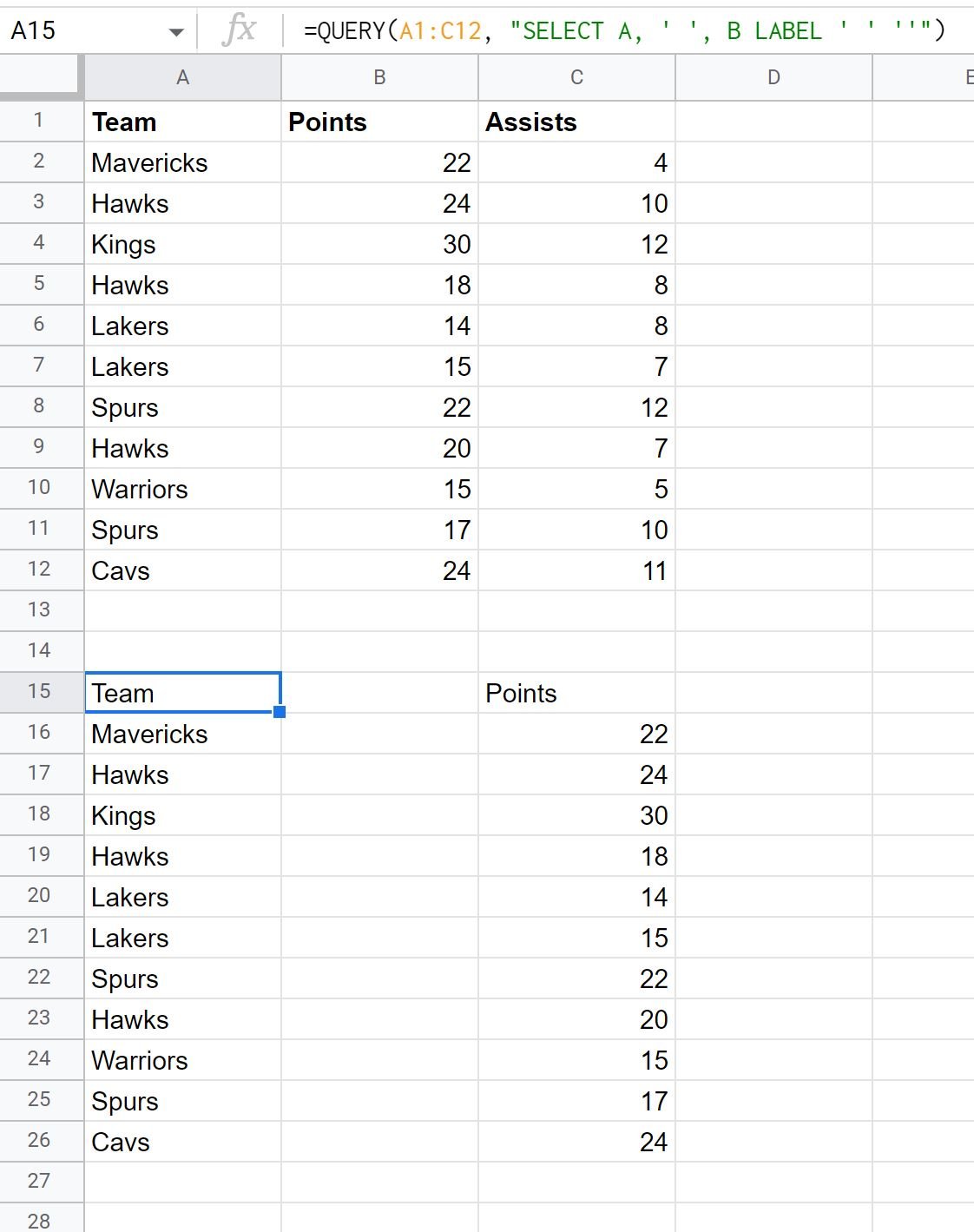 Google Sheets query insert blank column