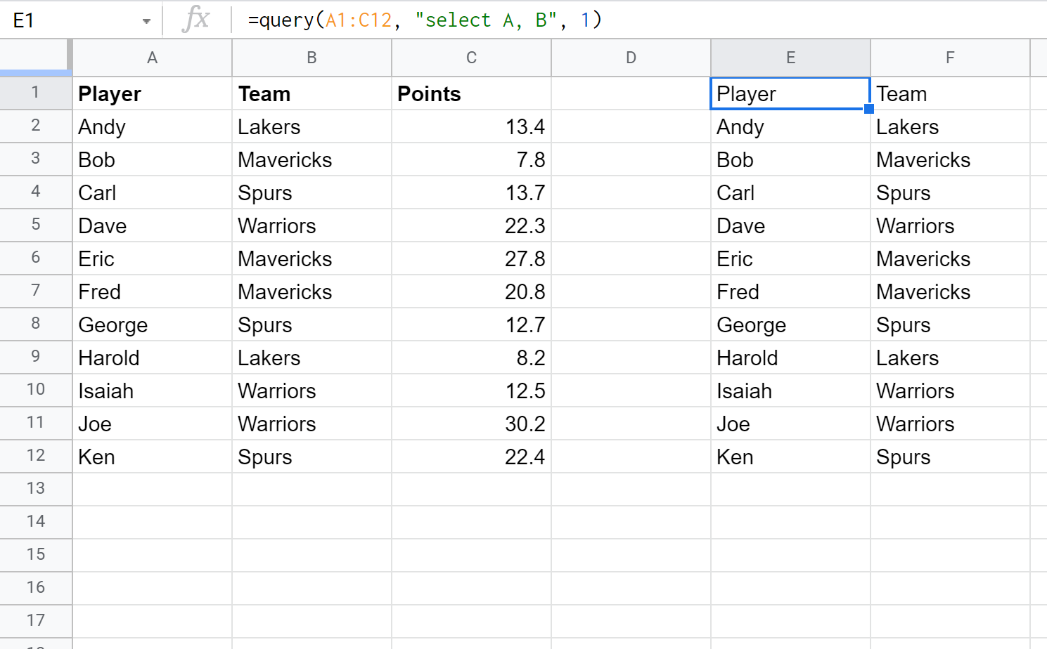 Google sheets query select multiple columns