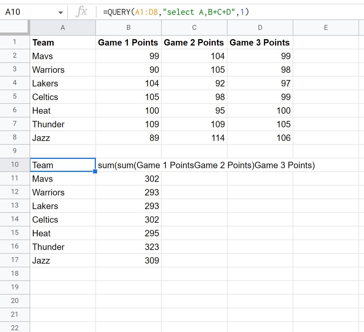 Google Sheets query sum multiple columns