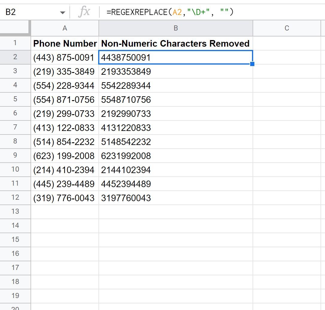 Google Sheets replace non-numeric characters