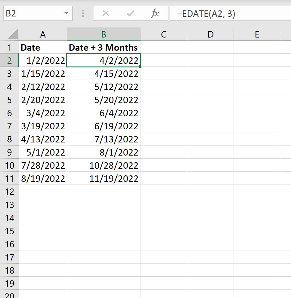 Excel add months to date