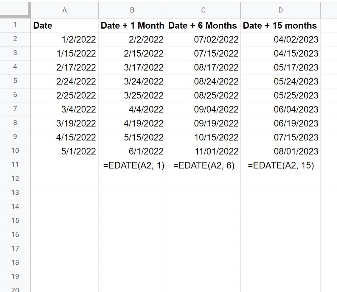 add months to date in Google Sheets