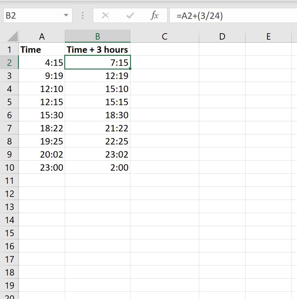 Excel add hours to time