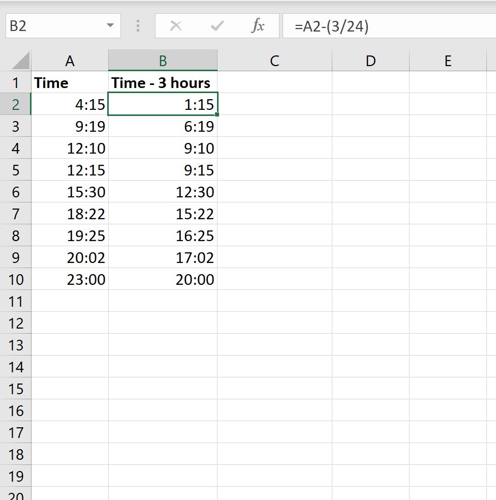 Excel subtract hours from time