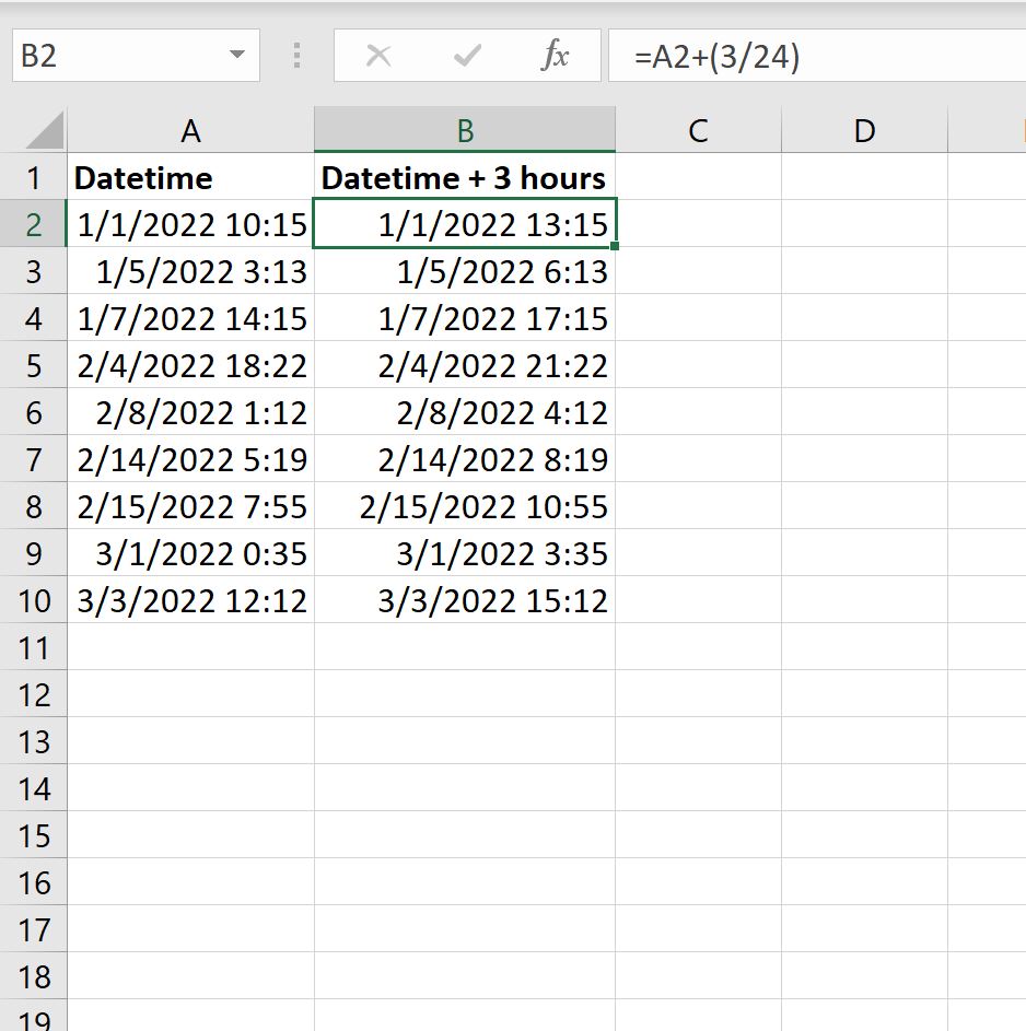 Excel add hours to datetime