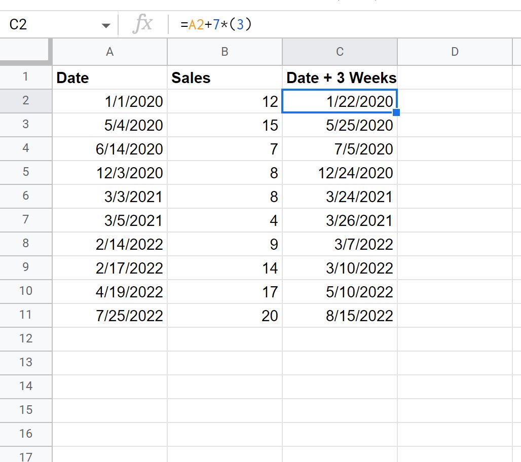 Google Sheets add weeks to date