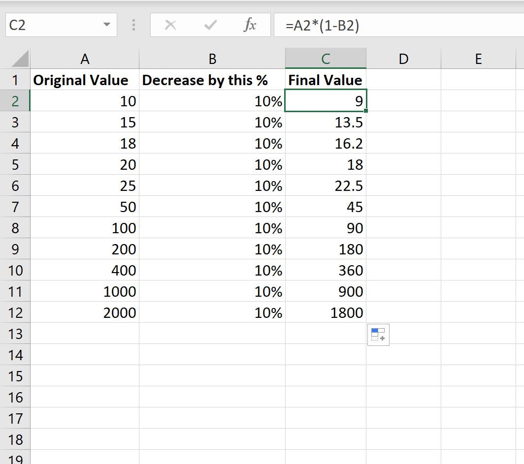 Excel decrease by percent