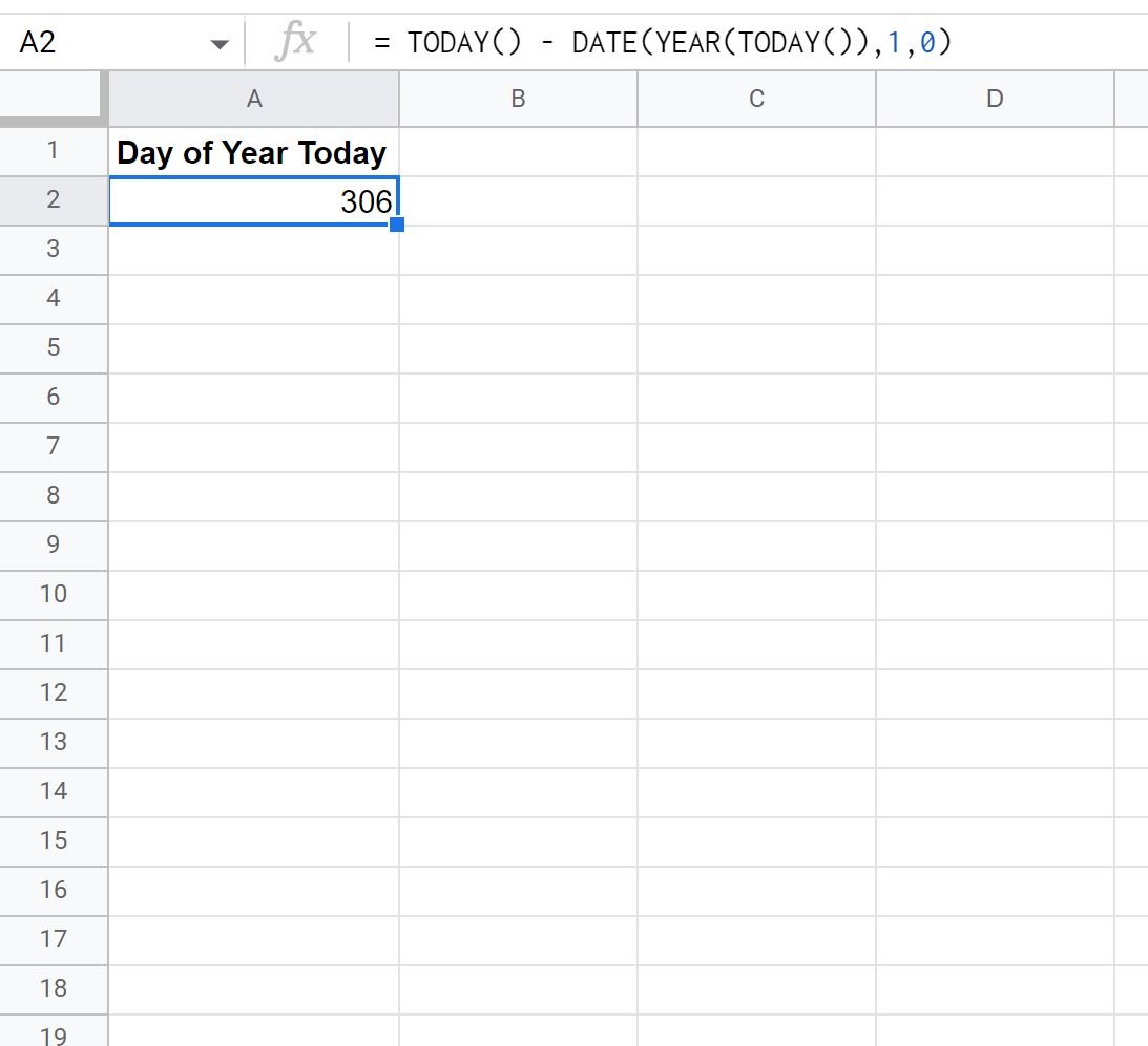 day of year for today in Google Sheets