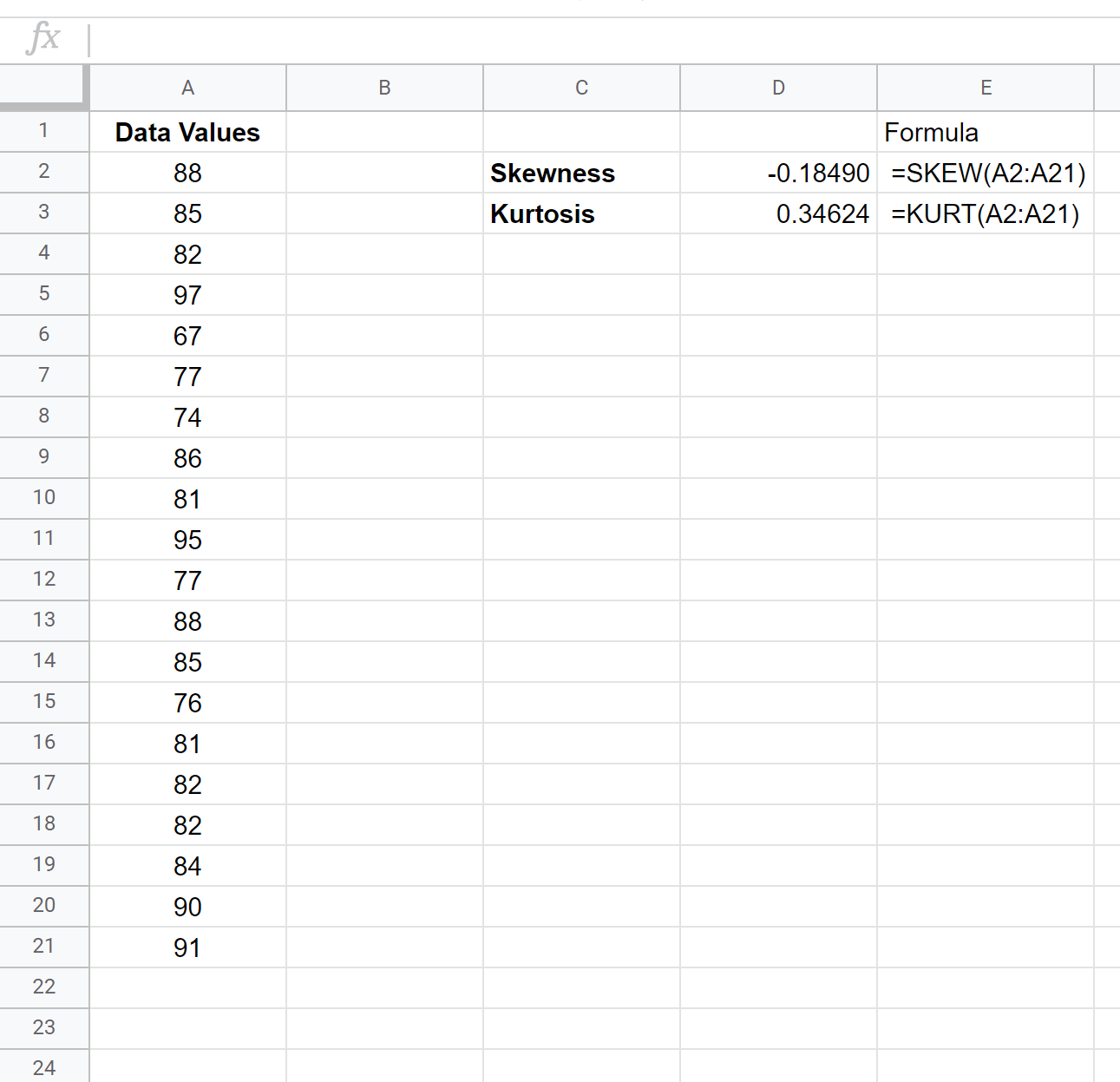 Skewness and kurtosis in Google Sheets