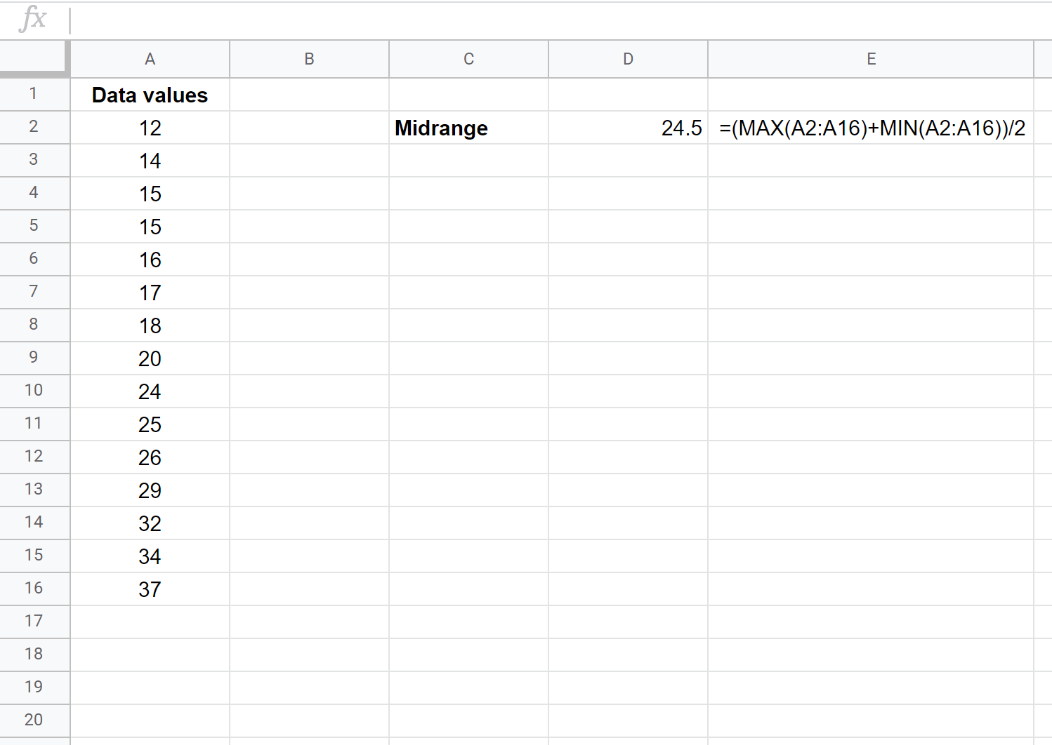 Midrange in Google Sheets