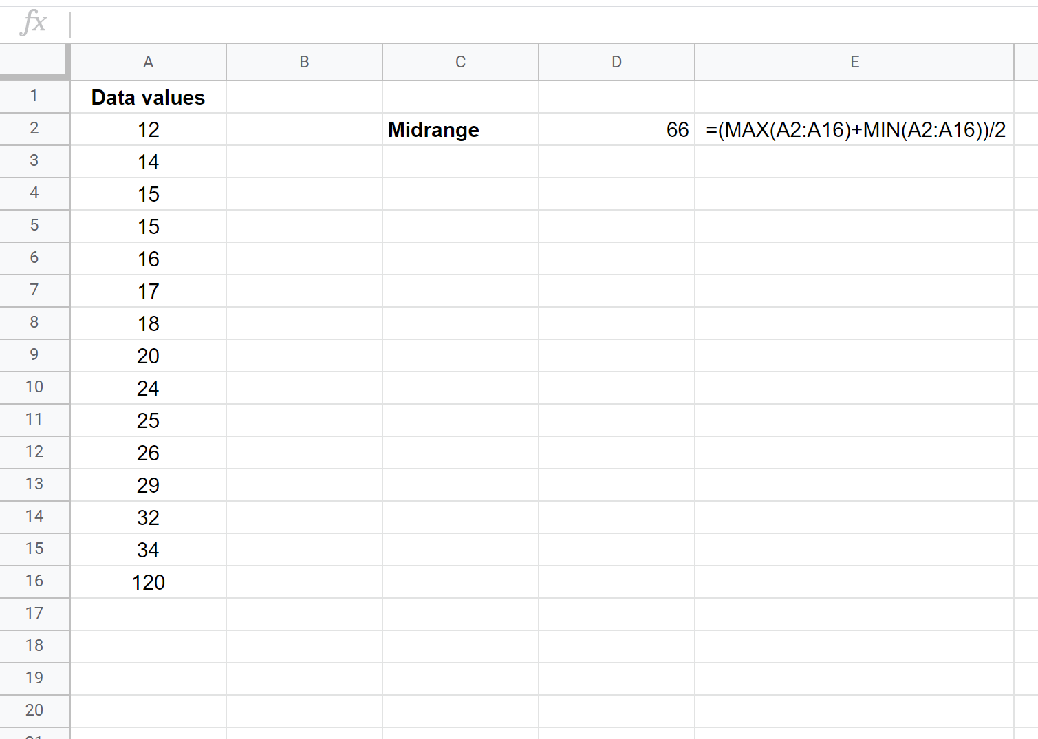 Midrange in Google Sheets