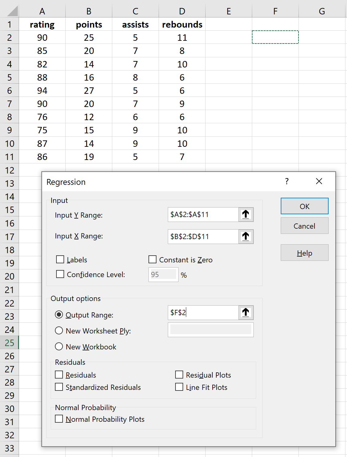 Multiple regression in Excel