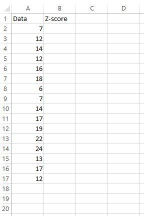 Z score dataset in Excel