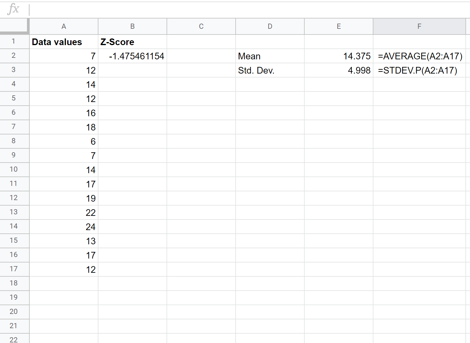 Z-scores in Google Sheets