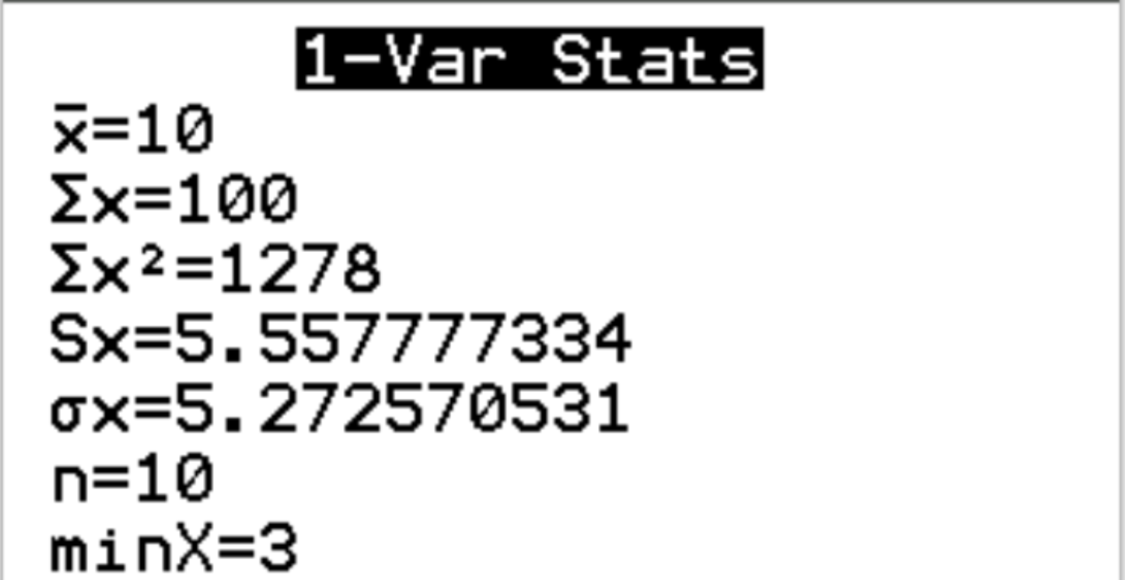 1-Var stats output on a TI-84 calculator