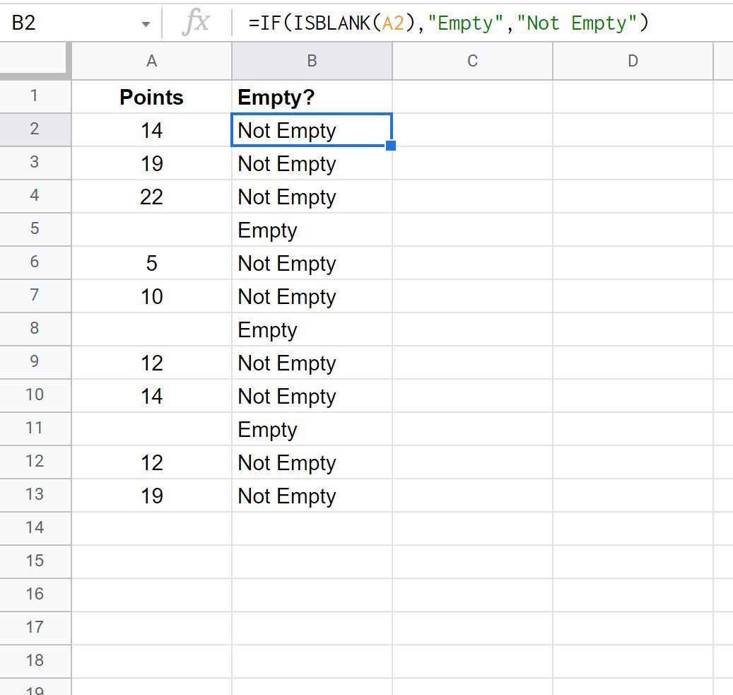 Google Sheets check if cell is empty