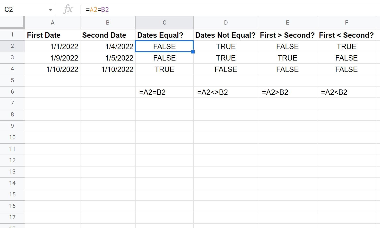 Google Sheets compare dates