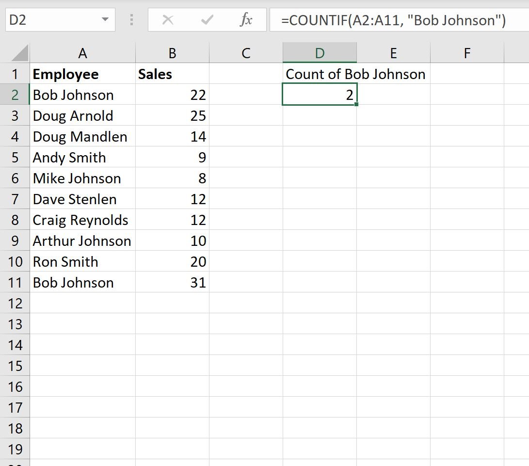 count names in Excel