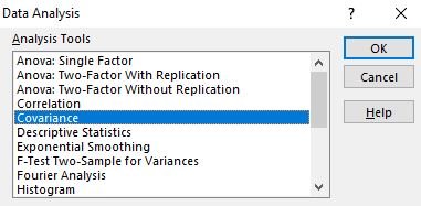 Covariance in data analysis toolpak in Excel