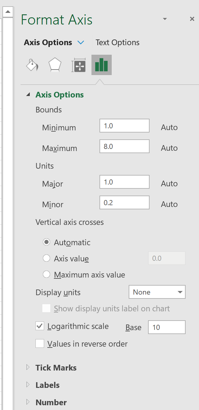 Log-scale for plot in Excel