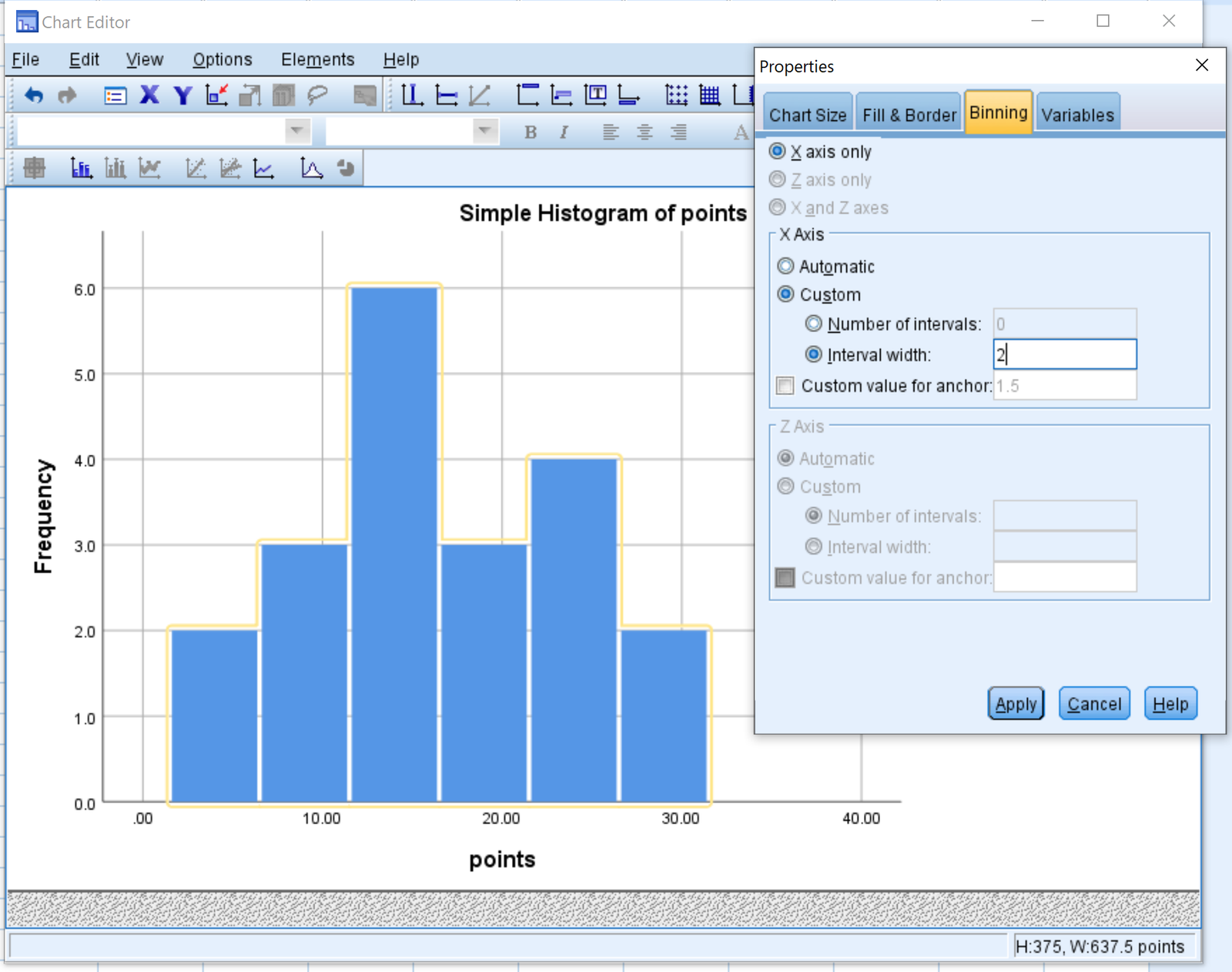 Modify histogram interval width in SPSS