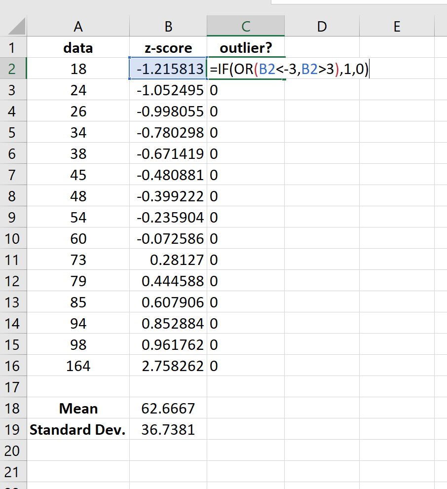 Finding outliers in Excel using z-scores