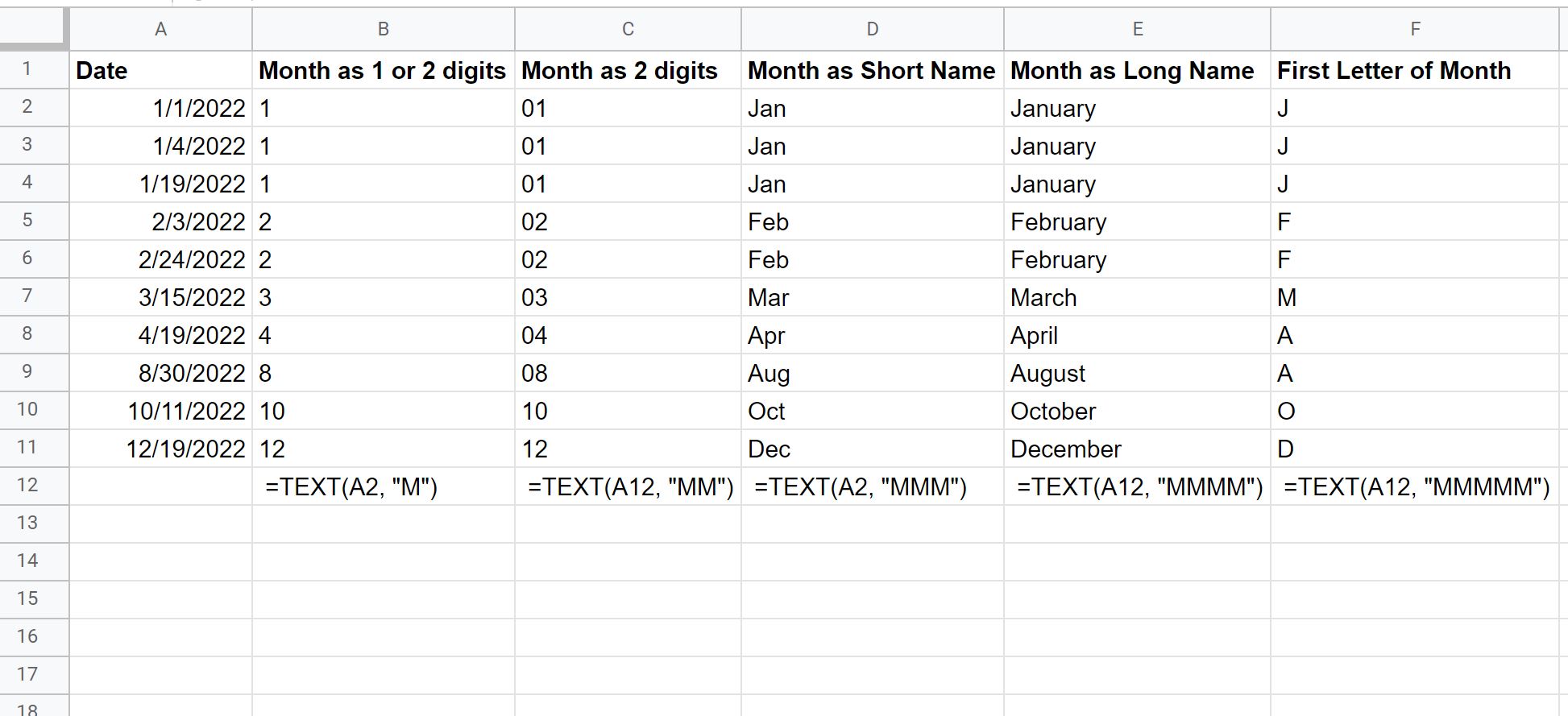 Extract month from date in Google Sheets
