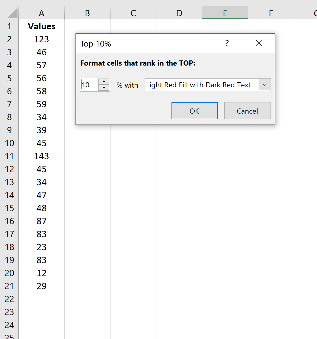 Top 10 percent in Excel