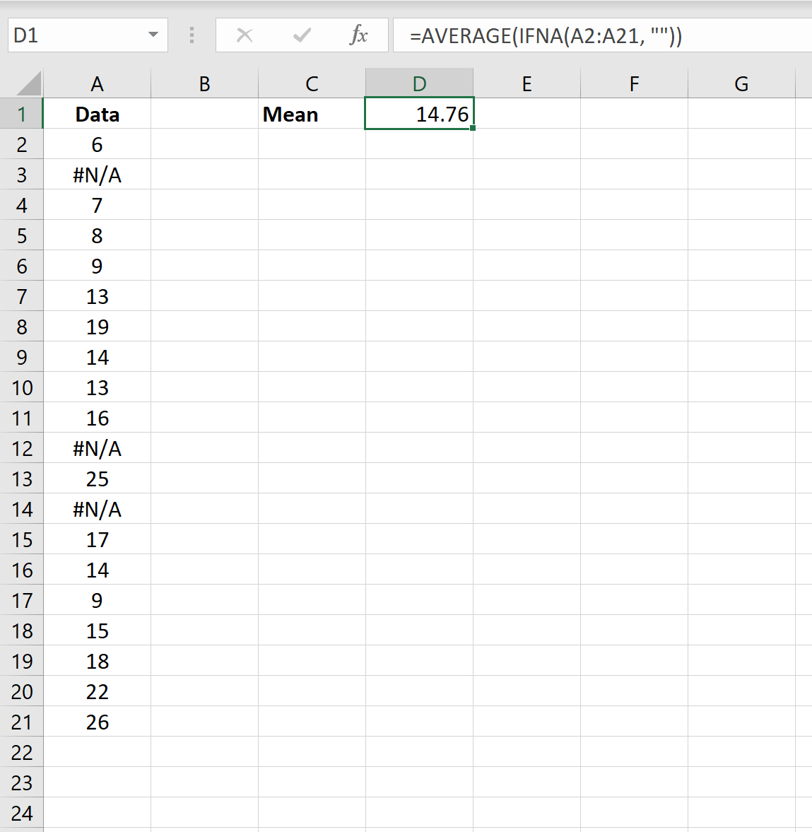 Excel average and ignore NA