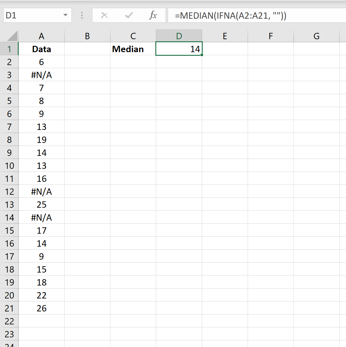 Median in Excel and ignore NA