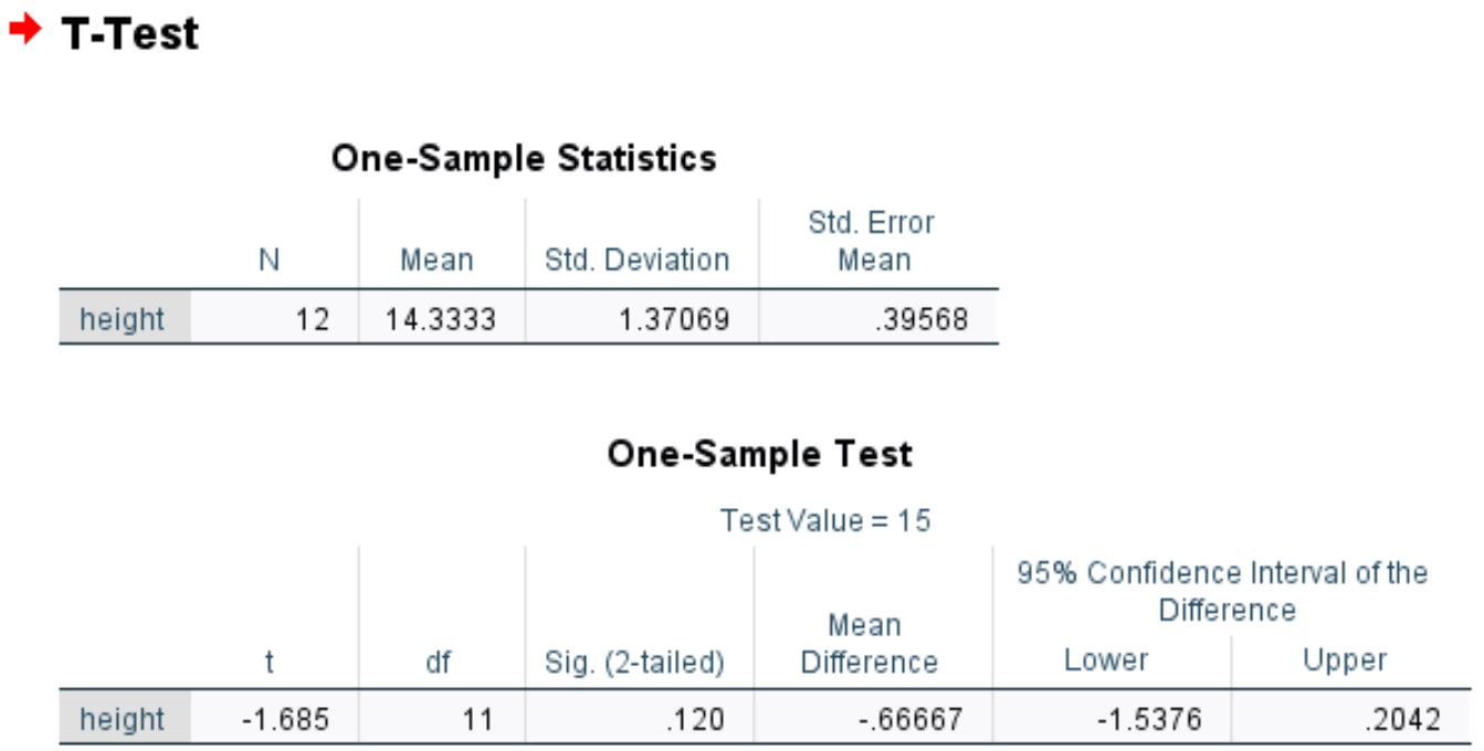 One sample t-test output in SPSS