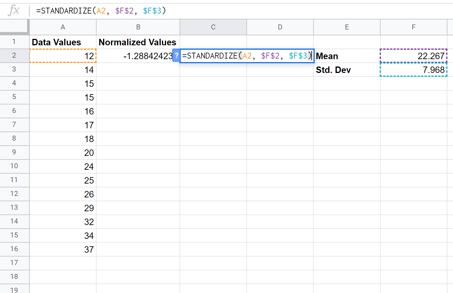 Normalized data in Google Sheets