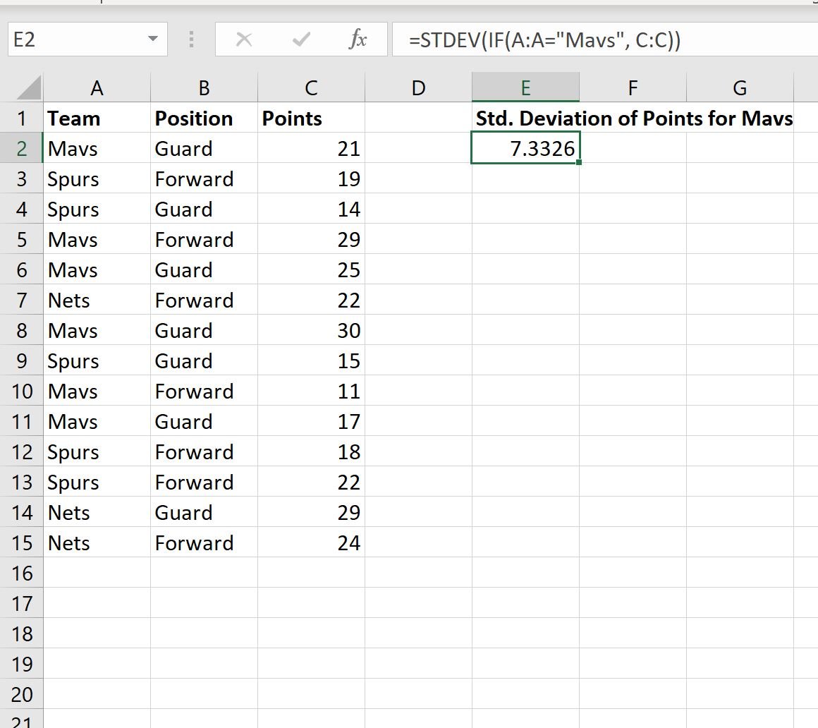 standard deviation IF formula in Excel