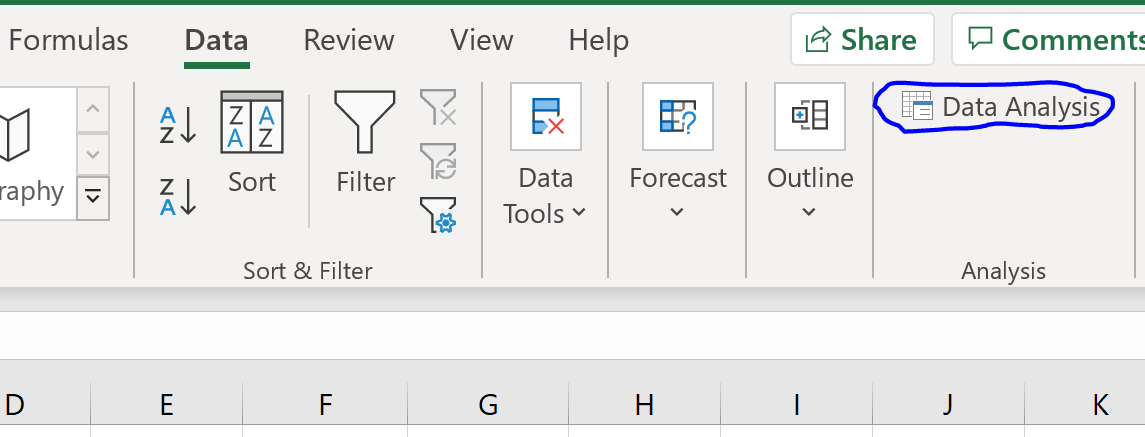 Data Analysis Toolpak option in Excel