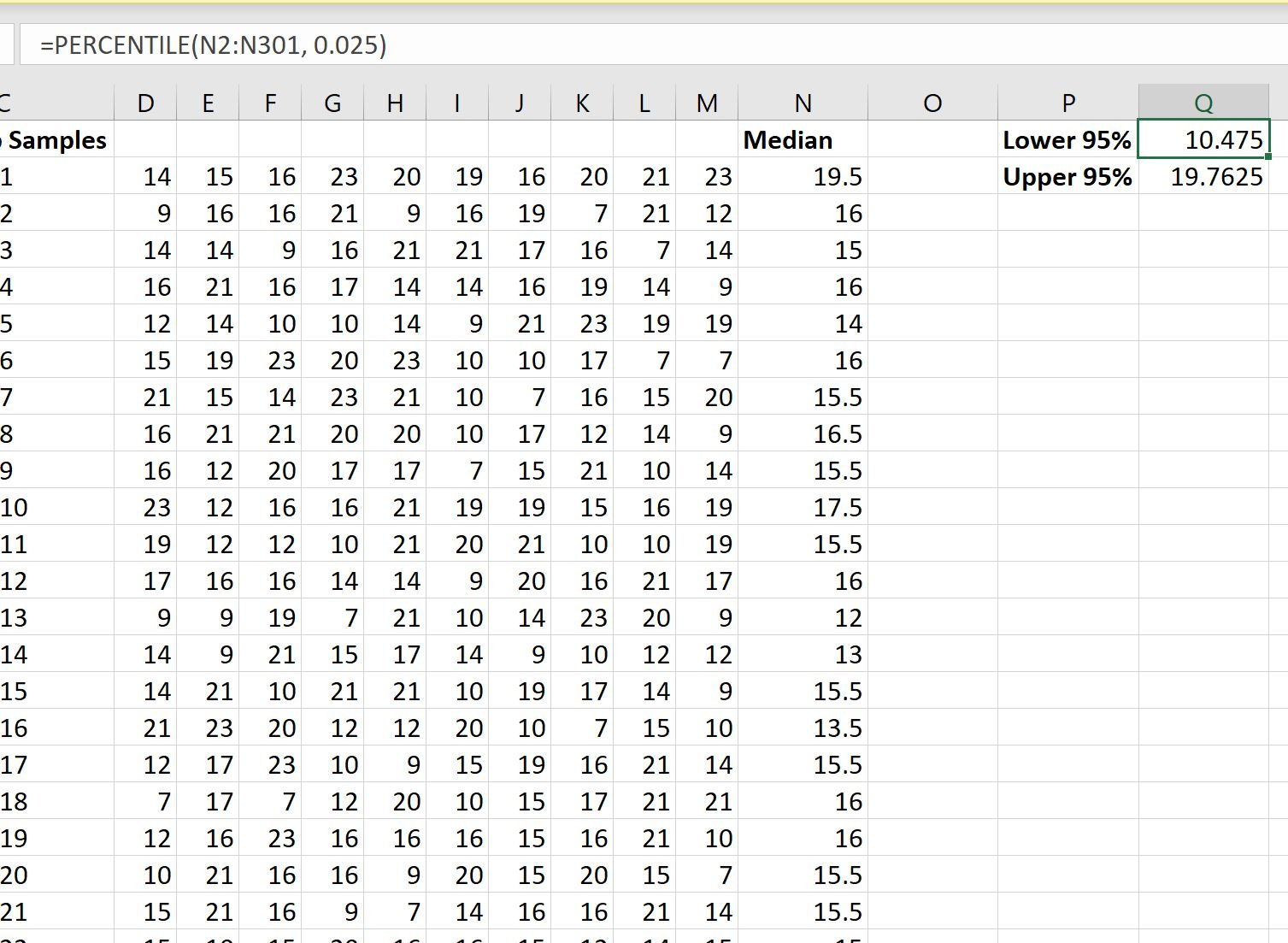 bootstrap confidence interval in Excel