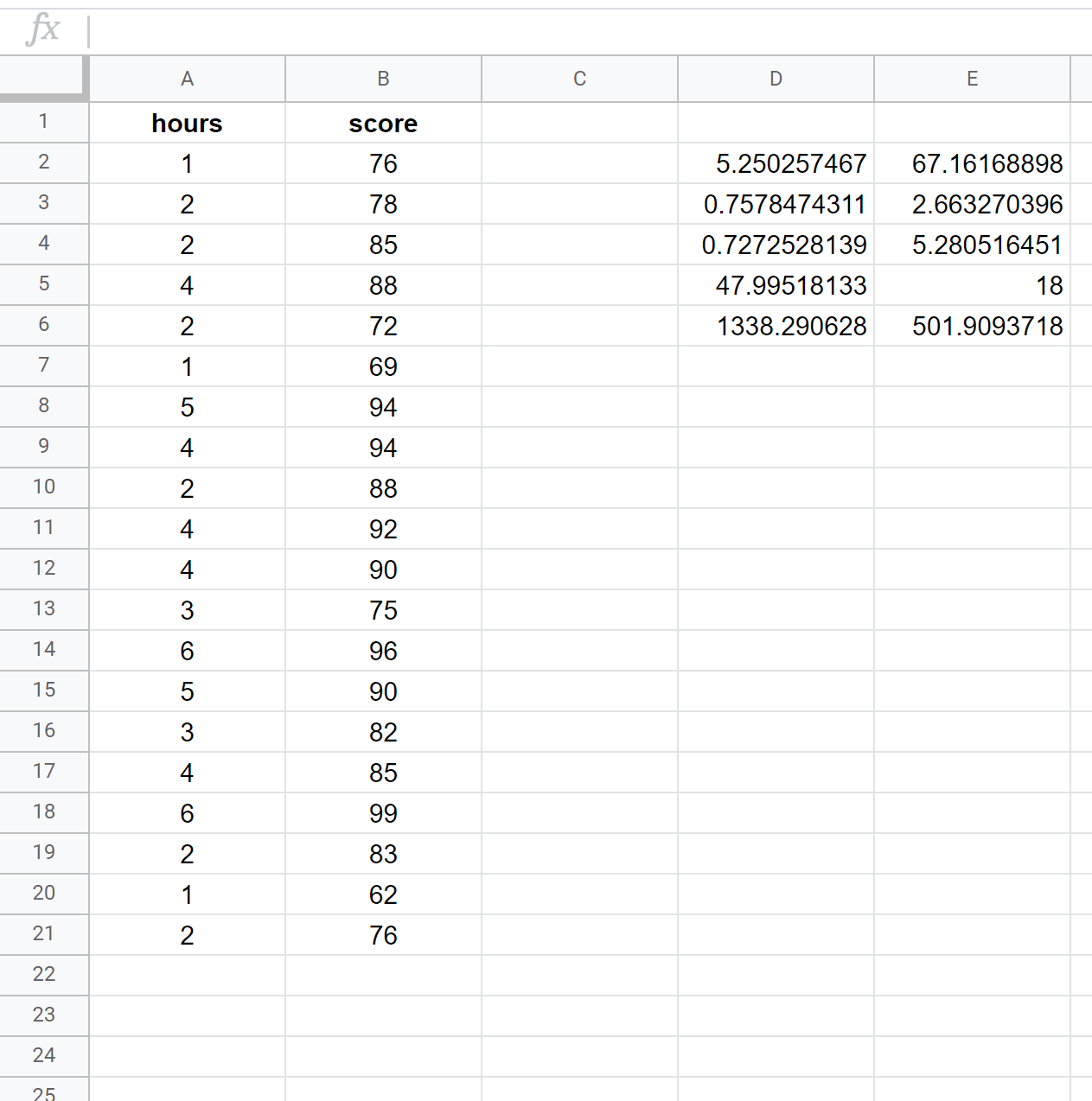 Linear regression in Google Sheets