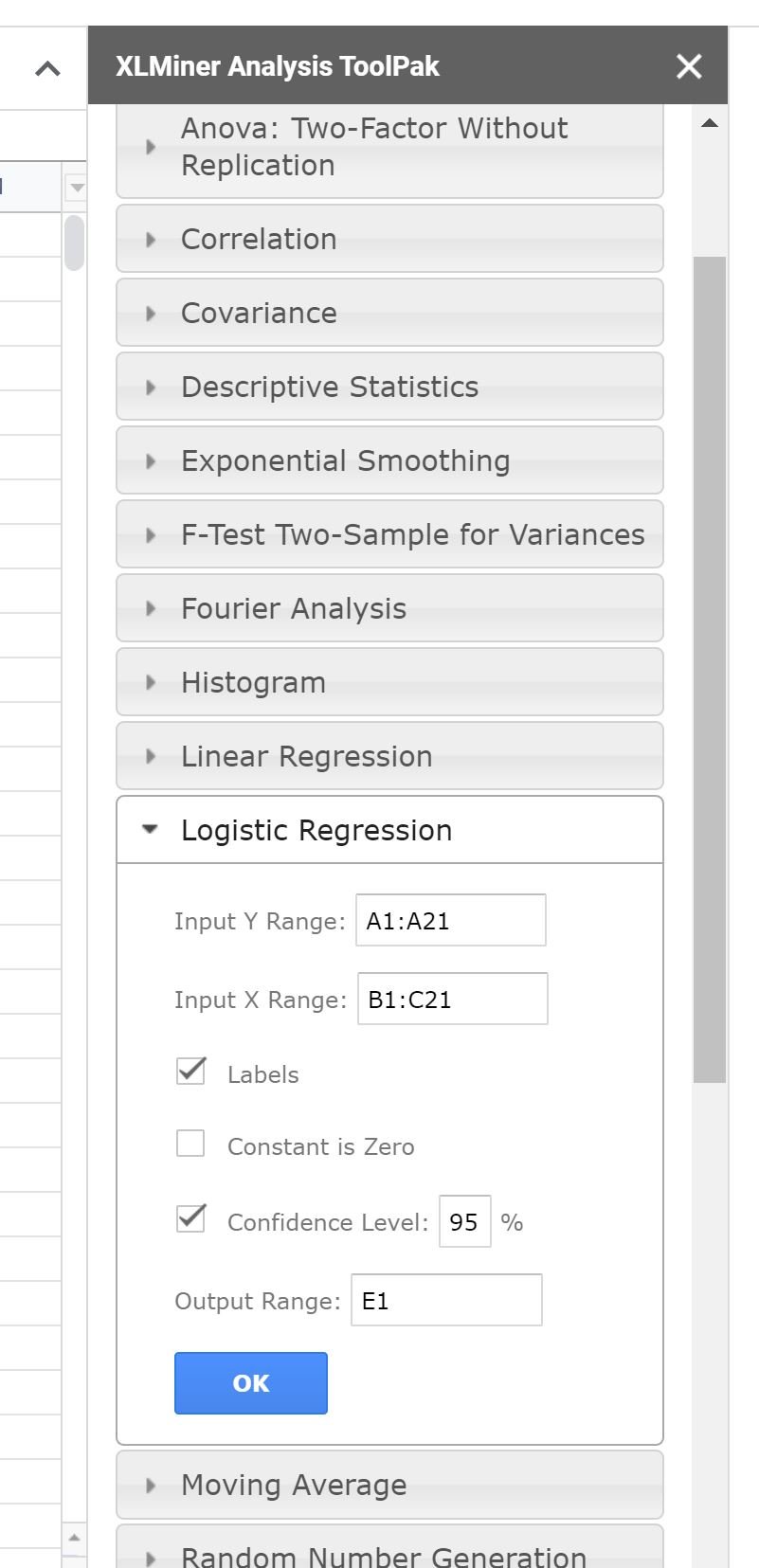 logistic regression in Google Sheets