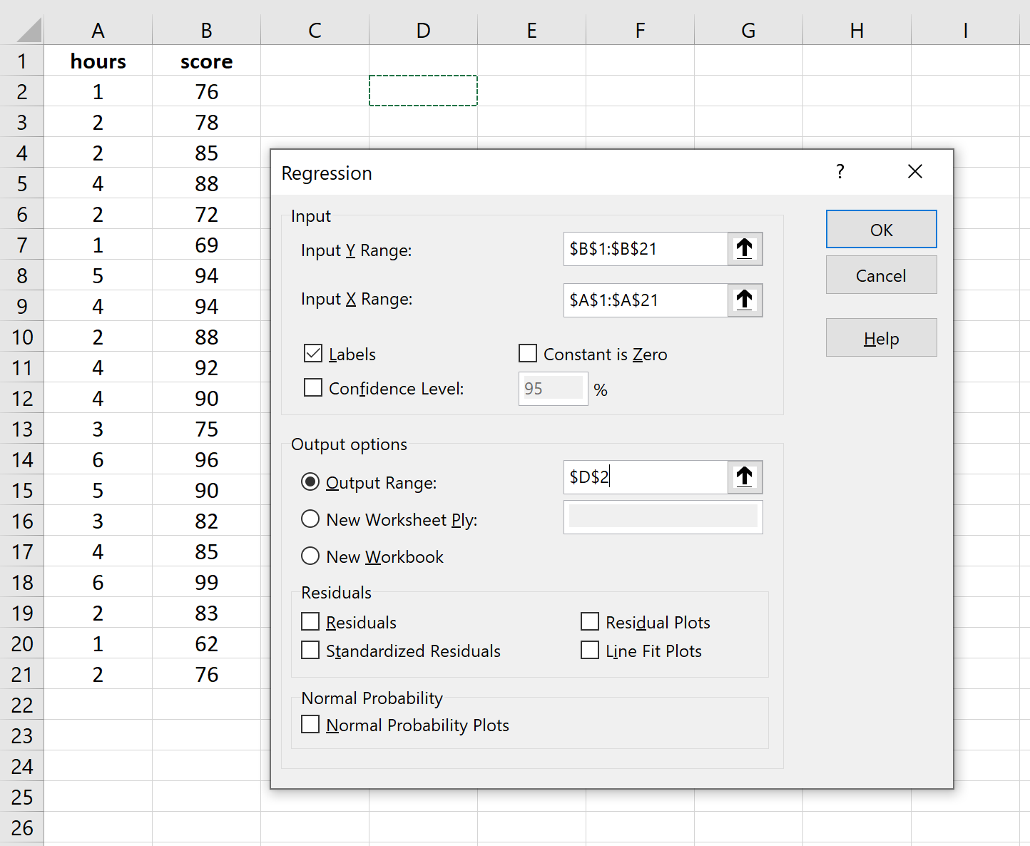 Regression in Excel