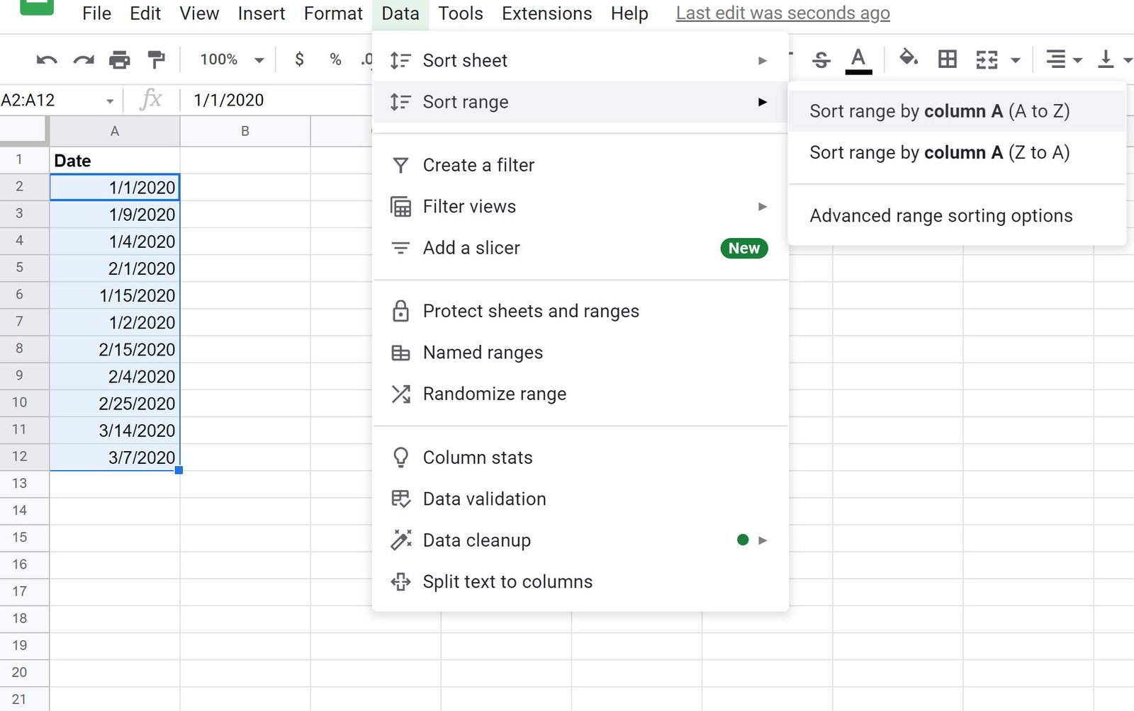 sort by date in Google Sheets