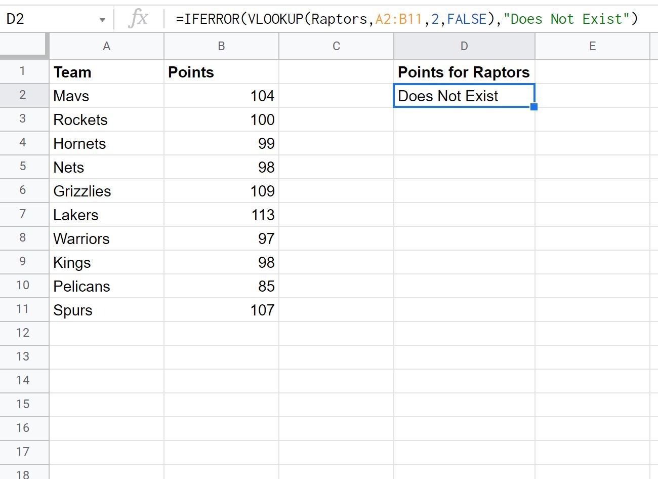 IFERROR VLOOKUP in Google Sheets