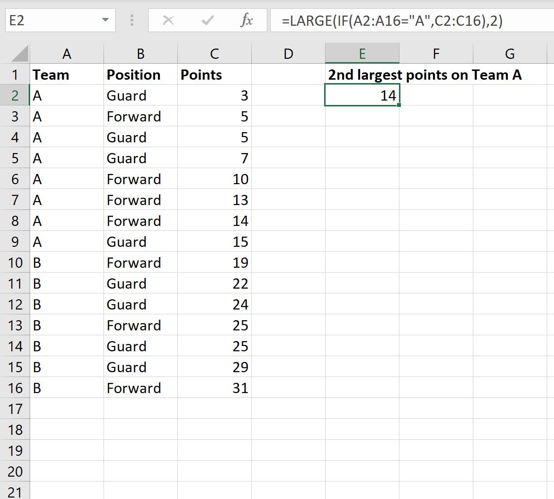 LARGE IF function in Excel with one criteria