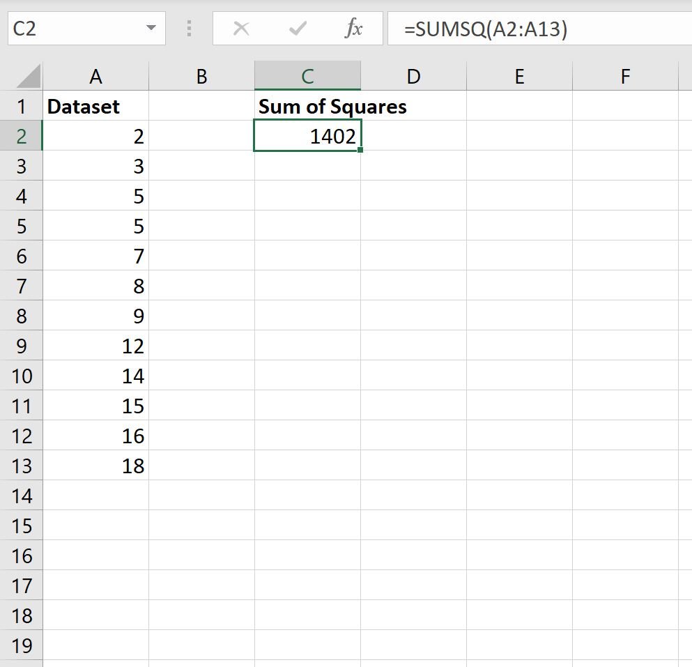 SUMSQ function in Excel